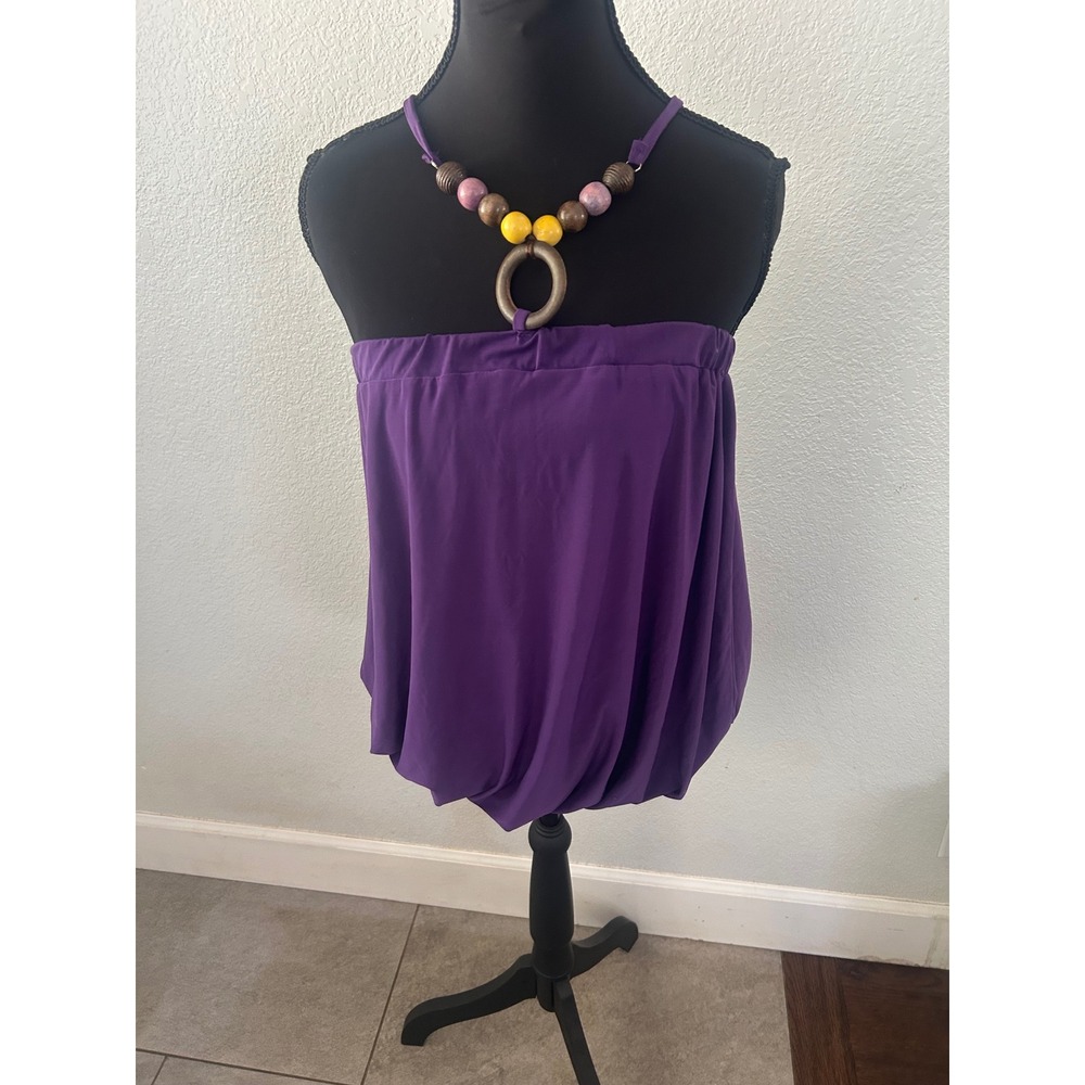 Y2K Nina Piu USA Purple Beaded Halter Neck Bubble Hem Top Boho Sleeveless Medium